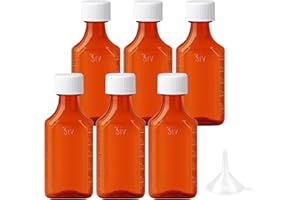 Zoeynex Child-Resistant 4oz Amber Plastic Medicine Bottles (6 Pack) - Leak-Proof, Graduated (oz & ml) - with Funnel - Liquid Medication, Supplement Storage