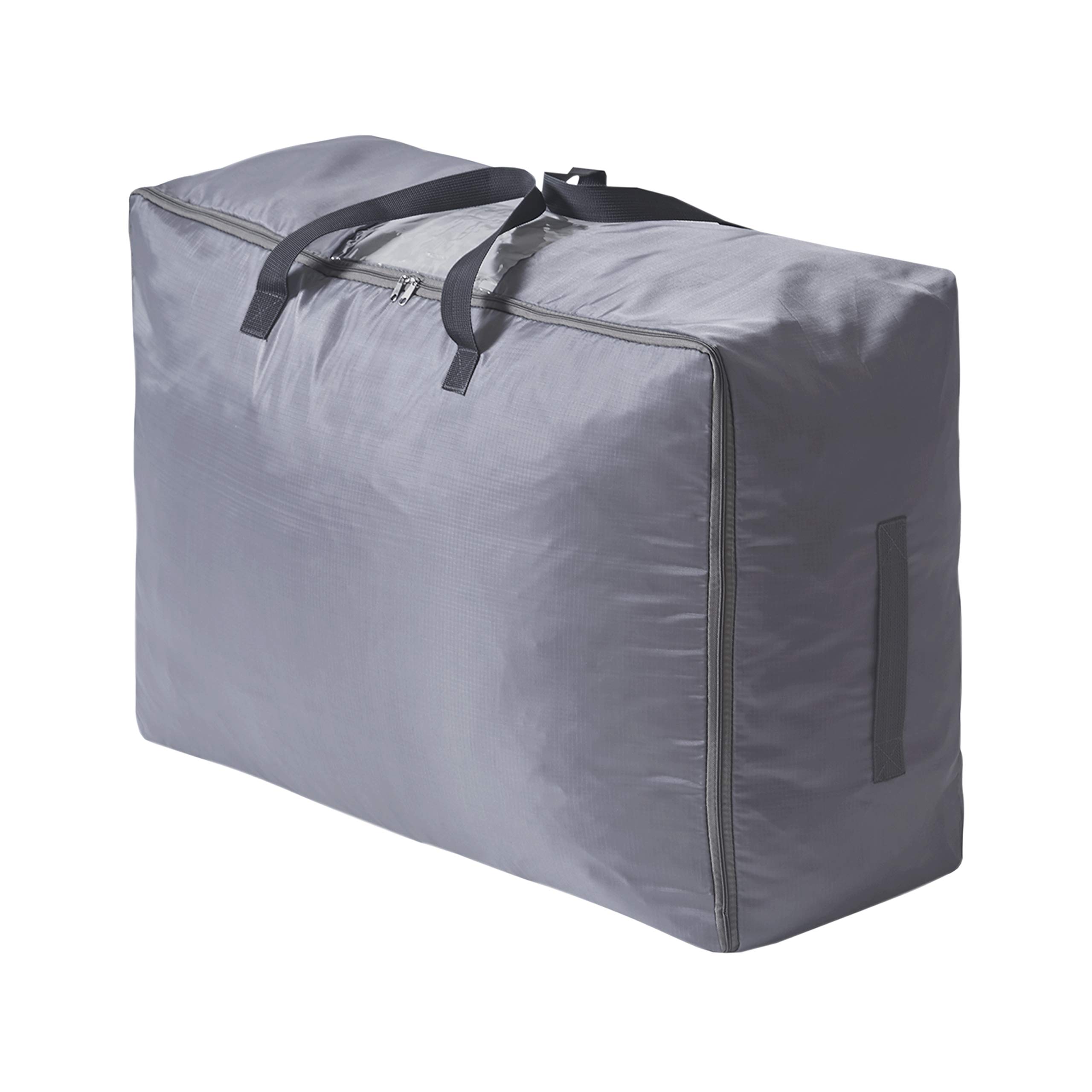 SCM Duvet Storage Bag with Zips Light Grey - Four Carry Handles - Clear Window Design - Grey Large Capacity Under Bed Storage Bag for Comforters, Blankets, Bedding, Clothes, Quilts