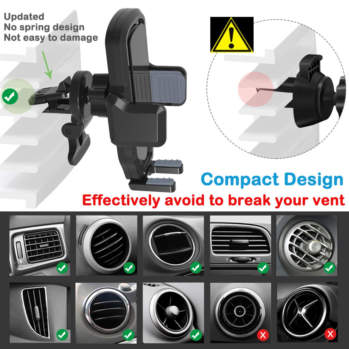 Car Phone Mount, Air Vent Cell Phone Holder for Car Universal Gravity Automatic Clip Locking Car Phone Holder Cradle Compatible with iPhone Xs MAX/XR/X/8/8Plus/7/7Plus/6s, Galaxy S10/S9/S8 LG Pixel