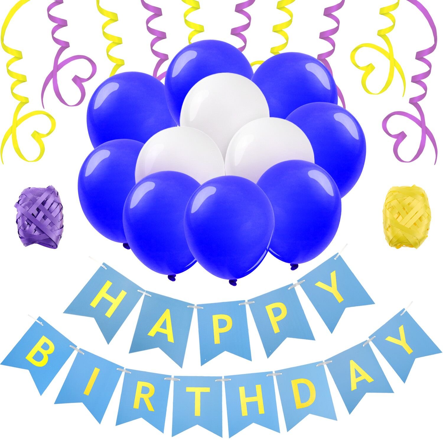 Bleu Philonext Decorations Anniversaire Kit De Decorations Joyeux Anniversaire Banniere De Joyeux Anniversaire Happy Birthday Pompon Papier De Soie Boules De Fleur Anniversaire Banniere Decoration Decorations Et Accessoires De Fetes Fournitures De