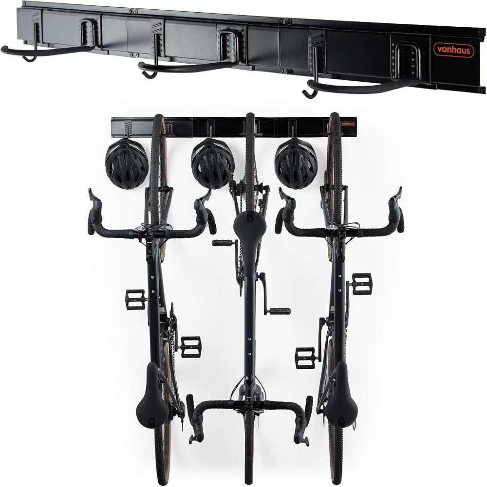VonHaus Bike Wall Mounts 3-Bike Vertical Rack with 3 Hooks & 3 J Hooks