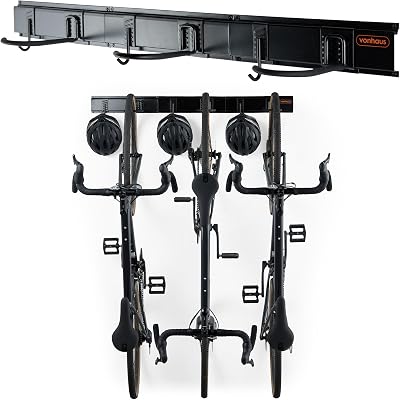 VonHaus Bike Wall Mounts 3-Bike Vertical Rack with 3 Hooks & 3 J Hooks