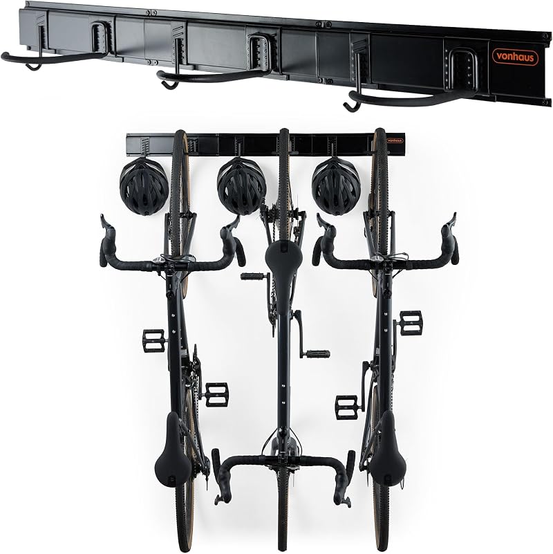 VonHaus Bike Wall Mounts 3-Bike Vertical Rack with 3 Hooks & 3 J Hooks