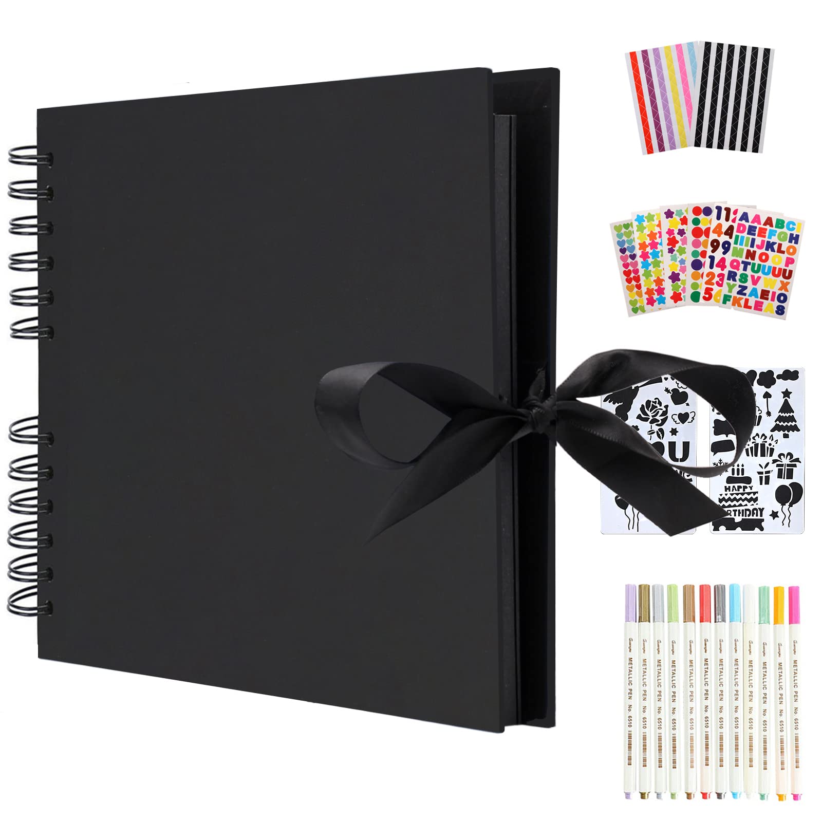 AIOR Scrap Book Photo Album Memory Book, DIY Large Vintage Travel Scrapbook 80 Black Pages Holiday Guestbook, Personalised Gift for Wedding Anniversary Birthday (Black)