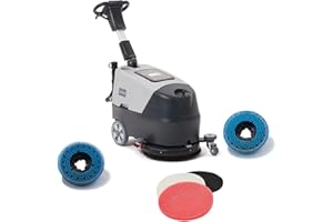 DAPPER SUPPLY Battery Powered Walk Behind Floor and Carpet Scrubber Buffer Polisher Machine, 16" Brush, 21.5" Squeegee Width, 6.5 gal Tank, Brush Speed 200 RPM, Includes a Hard Brush Soft Brush and 3 Scouring pads