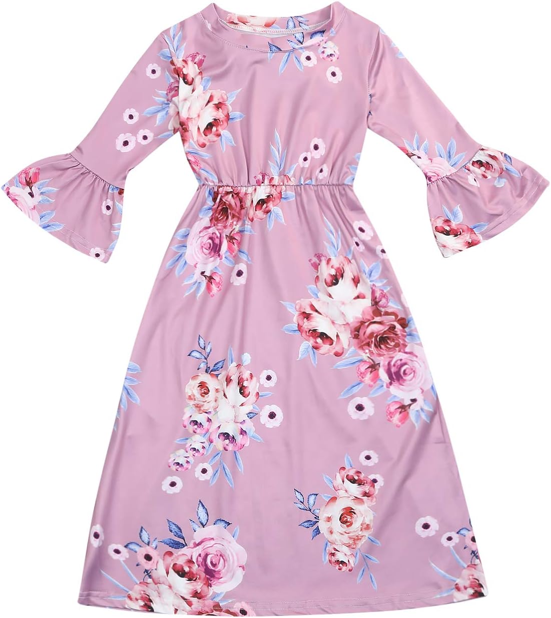 Babibeauty Mommy and Me Family Matching Dress Floral Half Sleeve Ruffle Round Neck Maxi Dress