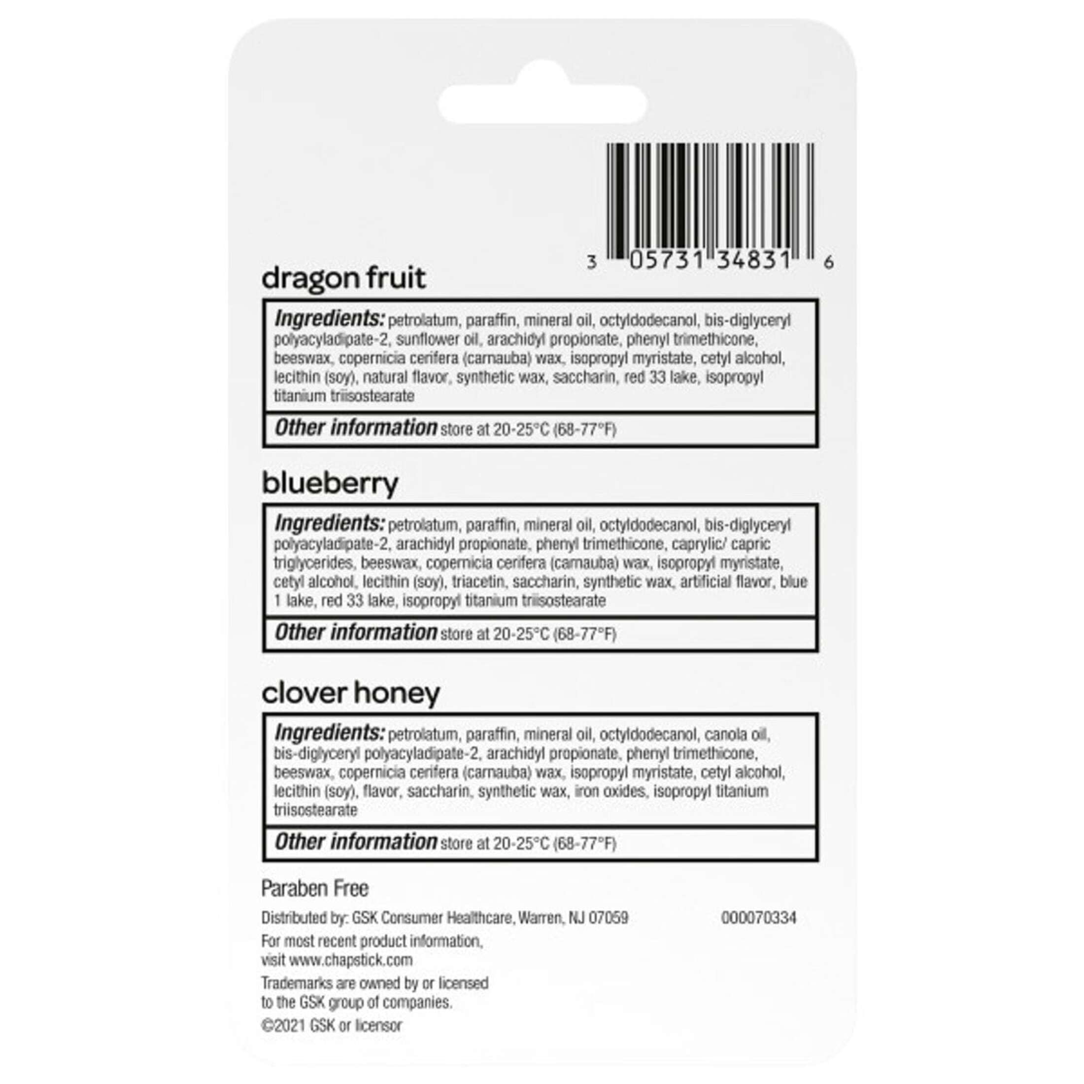 ChapStick Lip Balm, Superfood Collection 3-Pack – Dragon Fruit, Blueberry & Clover Honey, Moisturizer for Dry Lips, 0.15 Oz