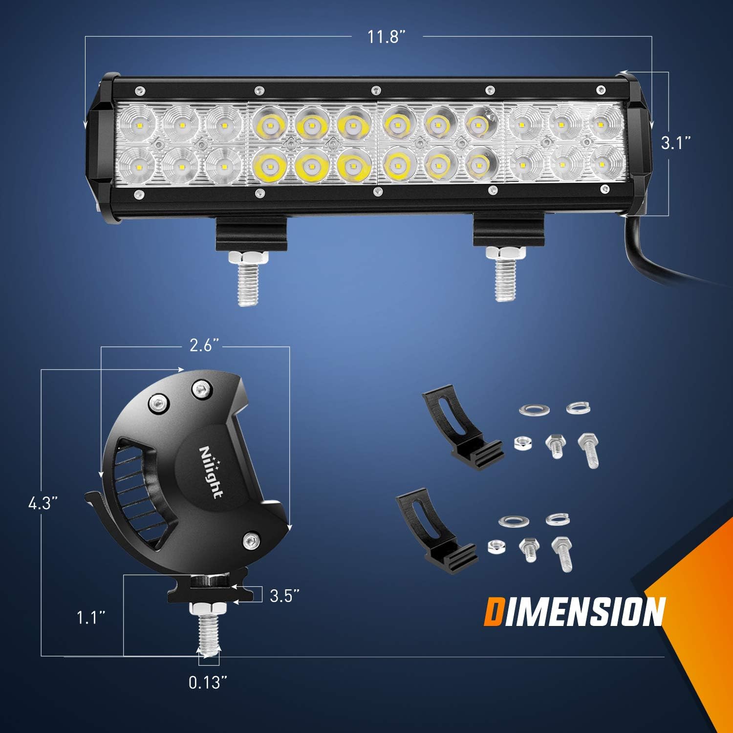 Nilight ZH016 12 Inch 72W Spot Combo Bar 2PCS 4 Inch 18W Flood LED Fog Lights with Off Road Wiring Harness- 2 Leads, 2 Years Warranty: Automotive