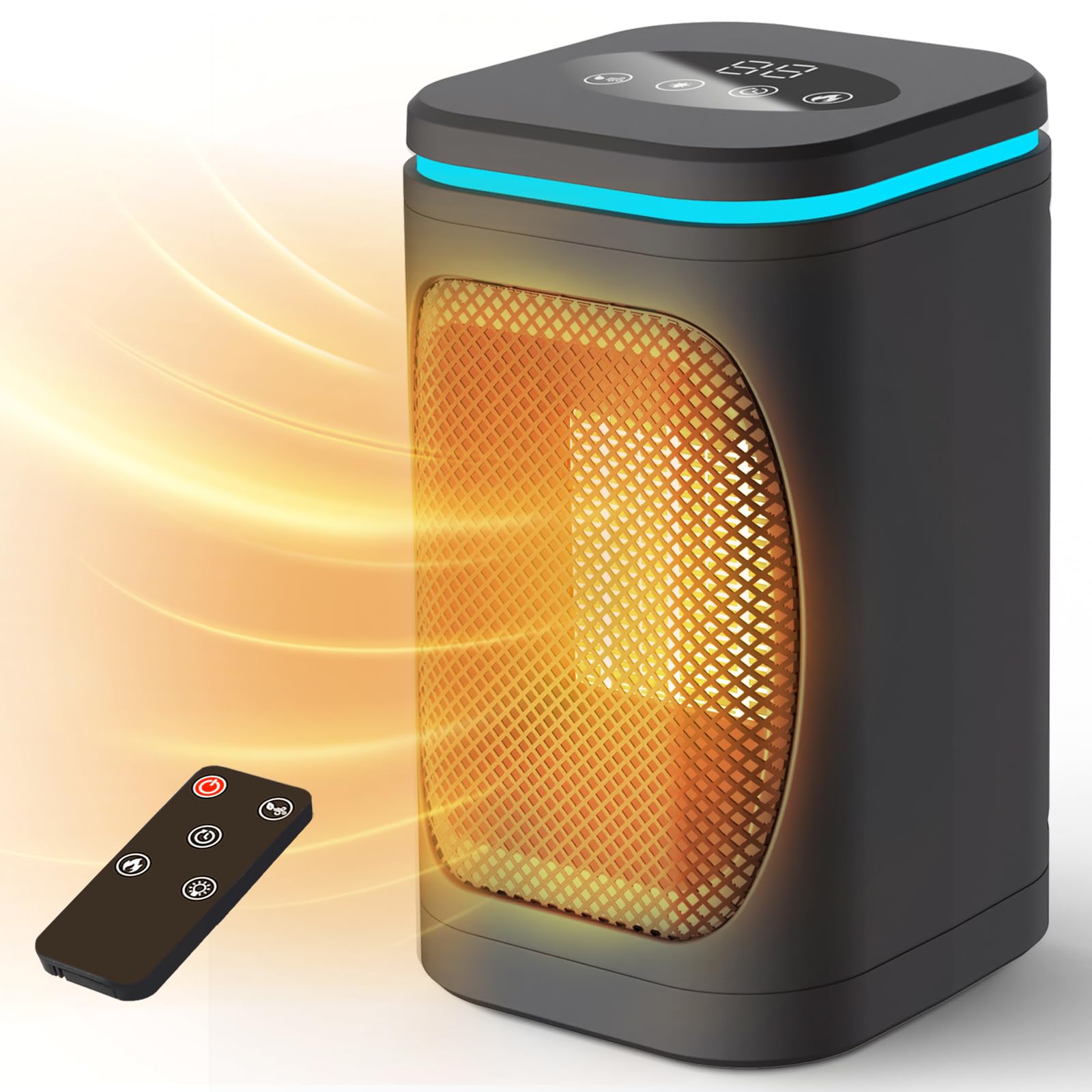 Photo 1 of Portable Space Heater for Indoor Use - Freeice 1000W PTC Electric Heater with Colored Light, Remote Control, Timer, Digital Display, Overheat Protection, Fast & Safety Heat, for Bedroom Home Office