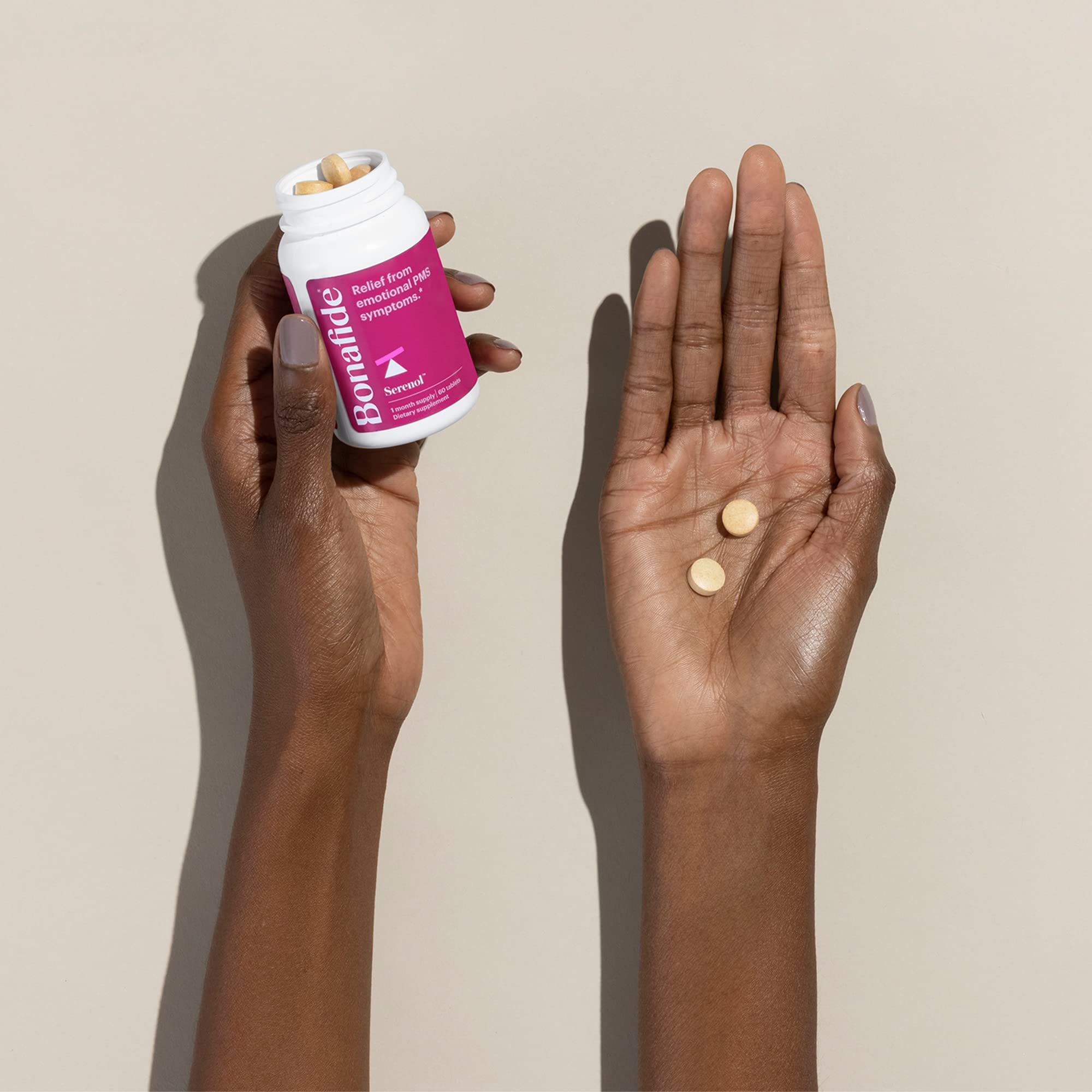 Serenol by Bonafide. Relief from Hormonal Mood Swings, Irritability, & PMS Bloating. — 3-Month Supply (180 Tablets)