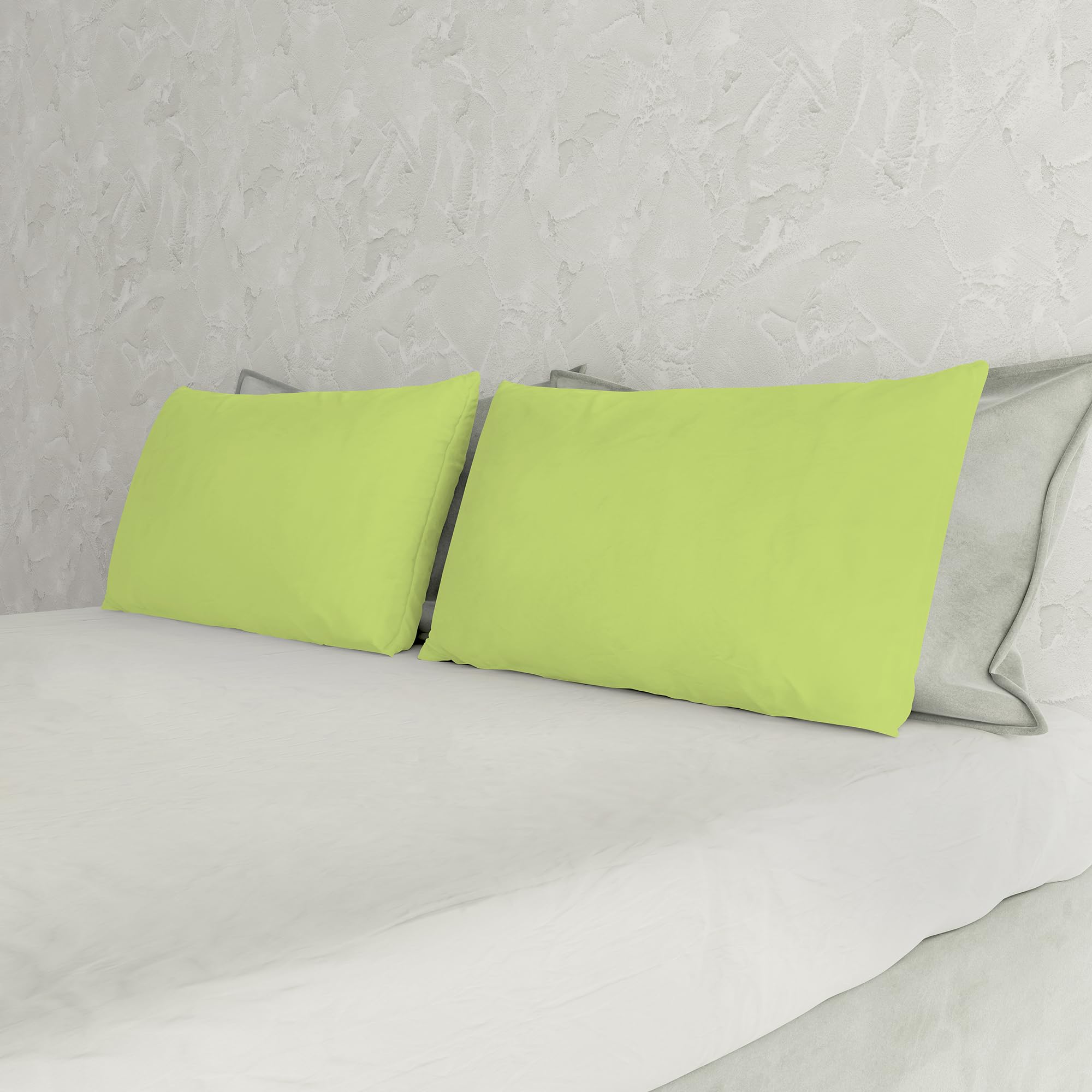 Italian Bed Linen Max Couple of Plain Color Pillowcases, Acid Green, 52x82cm