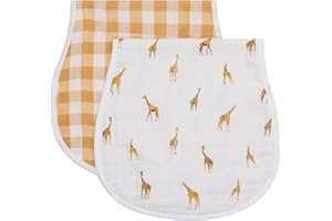 LifeTree Muslin Baby Burp Cloths - Ultra Soft 2 Pack 100% Organic Cotton Large 22'' by 10'' Absorbent Milk Spit Up Rags - Burpy Cloths for Newborn, Girls Boys (Giraffe & Gingham)