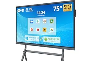 HUSHIDA 75″ Smart Board, 4K UHD Interactive Whiteboard Built in Dual System and 13MP Camera, All in One Digital Whiteboard for Home, Classroom and Business (Wall Mount Included)