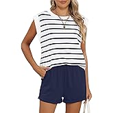 RUBZOOF 2 Piece Outfits for Women Lightweight Matching Lounge Sets Cap Sleeve Top and Elastic Waisted Shorts