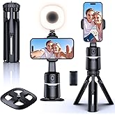UBeesize Auto Face Tracking Tripod with Adjustable Desk Tripod, 360° Rotating vlogging kit for iPhone with Remote & Gesture Control, Rechargeable Selfie Fill Light, No App Required
