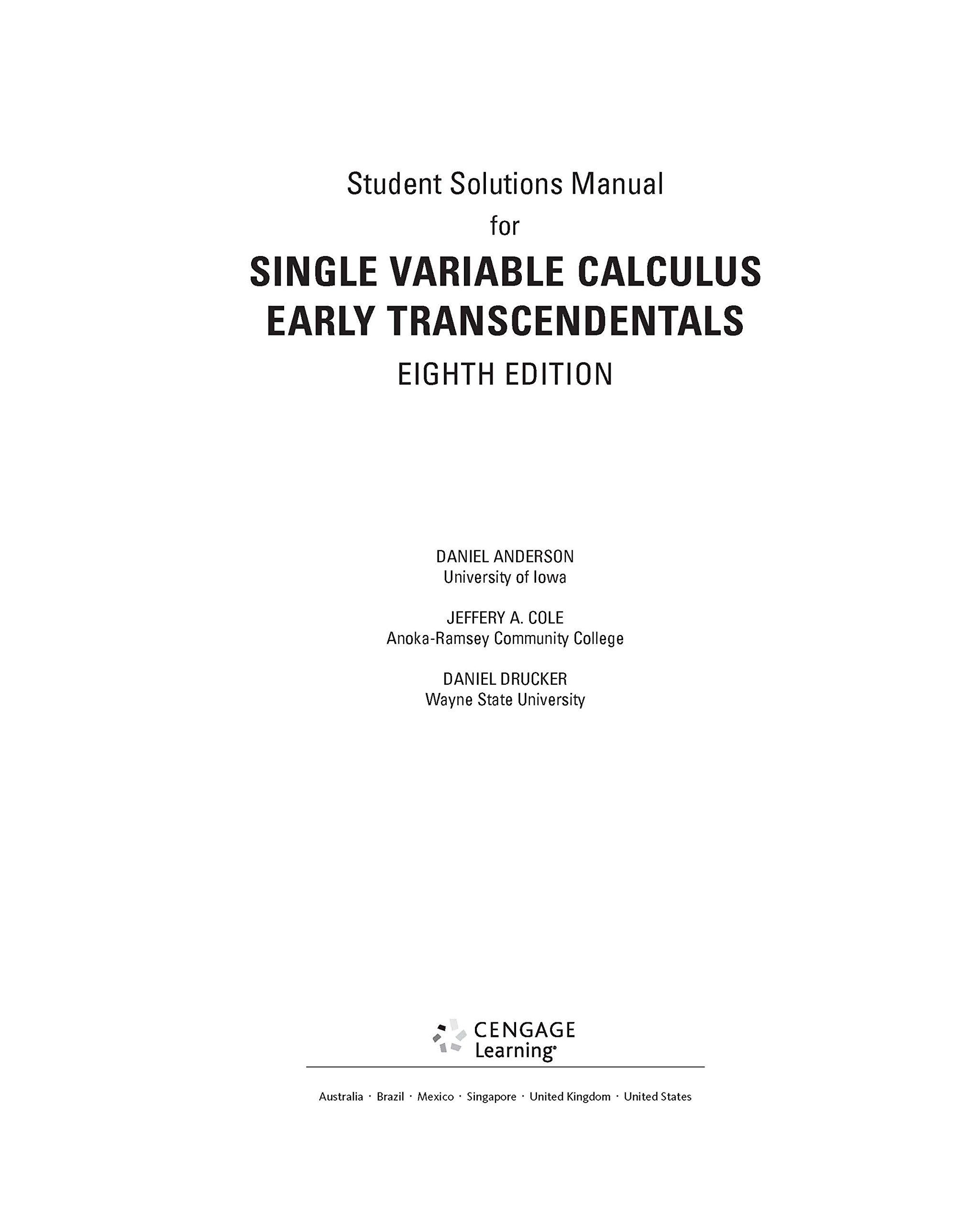 Student Solutions Manual For Stewart S Single Variable Calculus Early Transcendentals 8th James Stewart Calculus 008 Anderson Daniel 