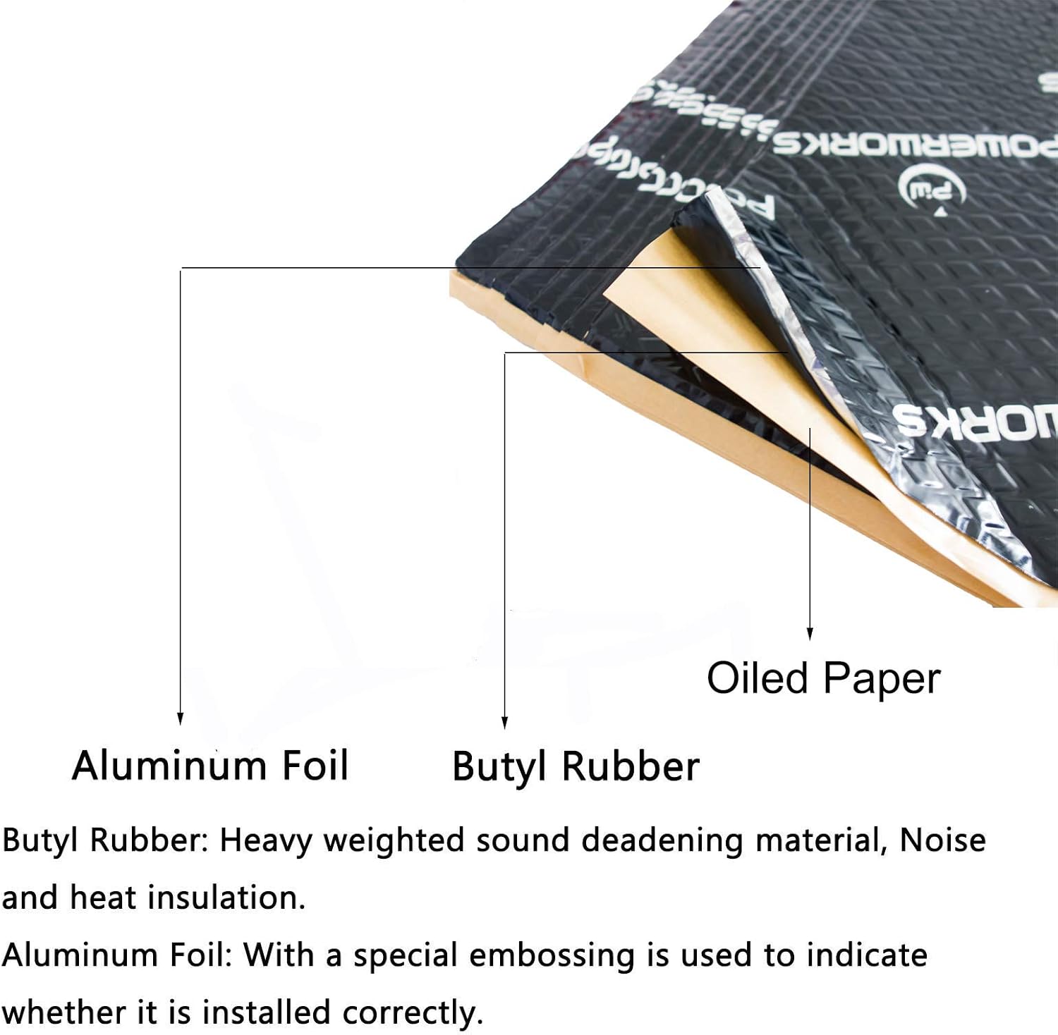 POWERWORKS Butyl Rubber Automotive Sound Deadener Mat 2mm 35 5 Sqft Car
