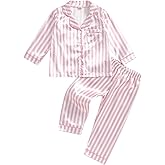 Douhoow Kids Baby Toddler Girls Satin Silk Pajamas Set Long Sleeve Button Down Shirts Tops Pants Fall Pjs Lounge Sleepwear