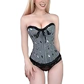 Littleforbig Women's Lace Up Boned Overbust Corset Bustier Bodyshaper Top - Sugar Bat Pattern