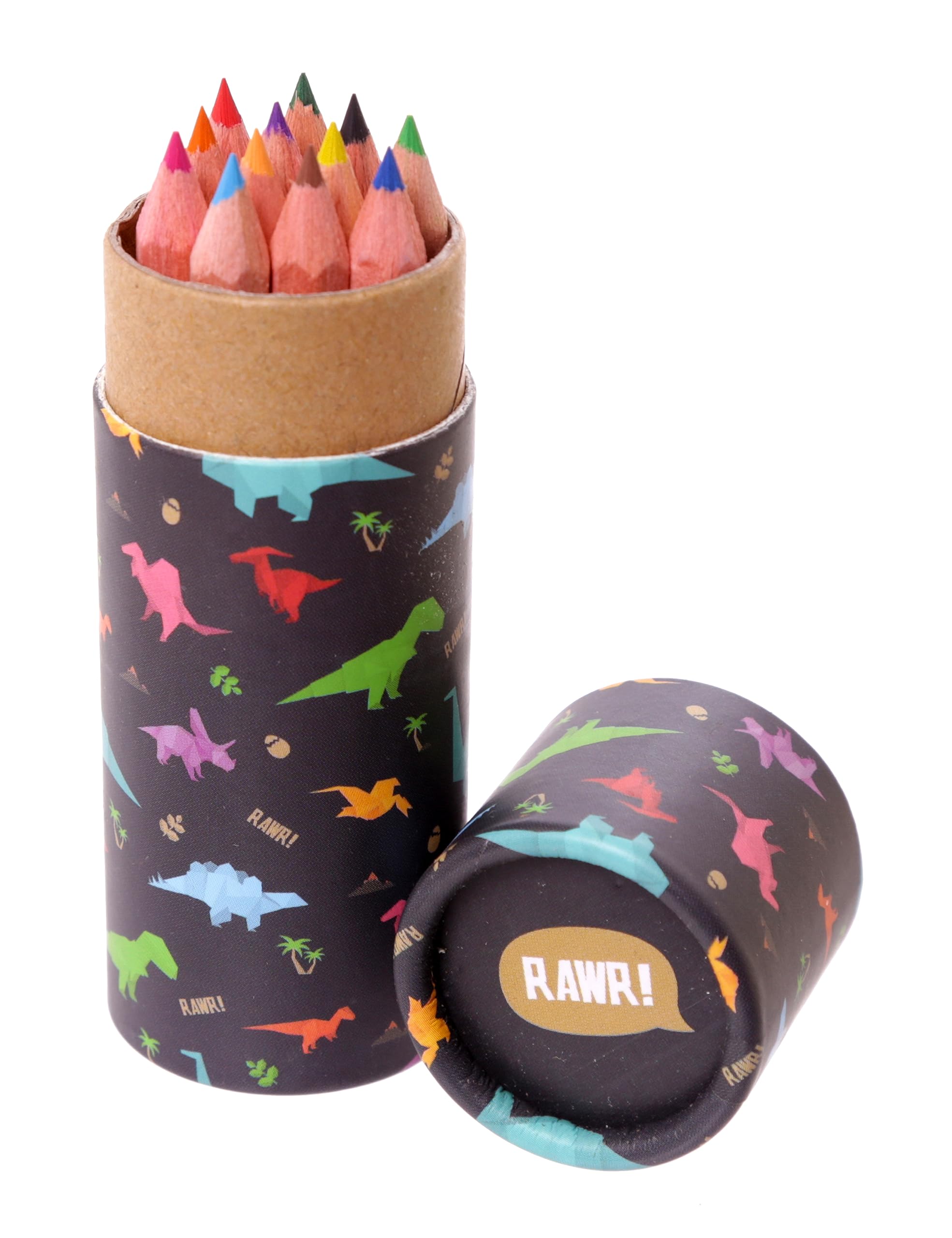 Puckator RAWR Dinosaur Pencil Pot with 12 Colouring Pencils - Cute Stationary - Coloured Pencils - School Stationary - Pencil Roll - Colouring Pencil - Color pencils - Coloured Pencils for Adults