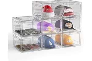 ZHAIXIAONIAN Hat Organizer Box for Baseball Caps, 8 Pack Clear Plastic Hat Storage Box, Hats Holder Display Case for Closet with Magnetic Door, Snapback Organizer, Hold 8 Cap Each