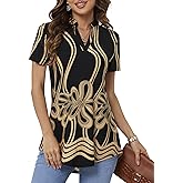 BAISHENGGT Womens Short Sleeve Tunic Tops V Neck Blouses Dressy Casual Vacation Outfits Floral Printed T Shirt