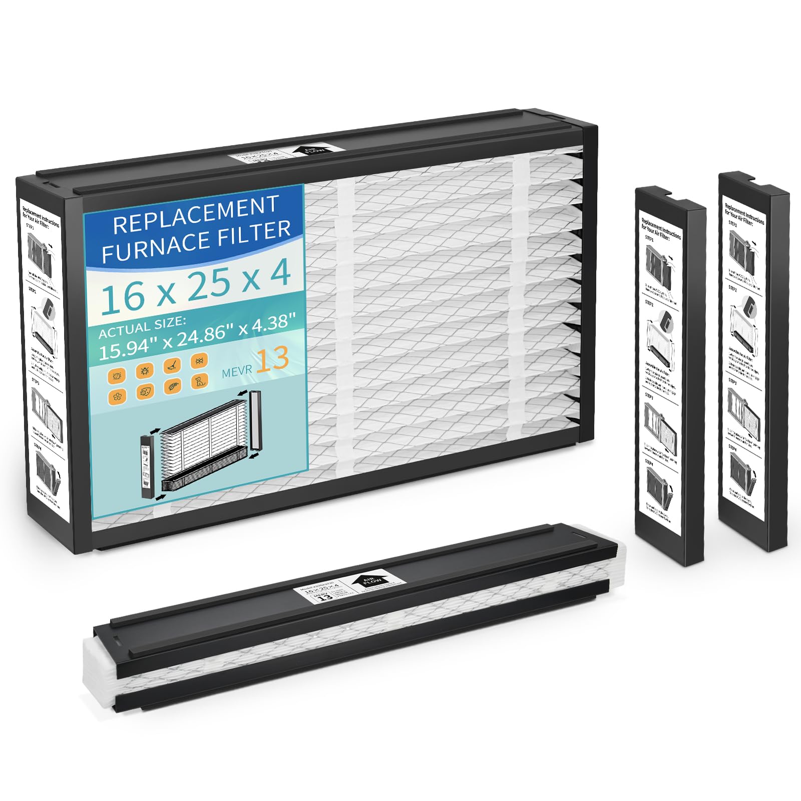 Photo 1 of 2-Pack 16x25x4 Replacement Air Filter for Honeywell FC100A1029 MERV 13 Allergy & Dust Defense, Pleated HVAC AC Furnace Filters(Actual Size: 15.94 x 24.86 x 4.38 Inches)