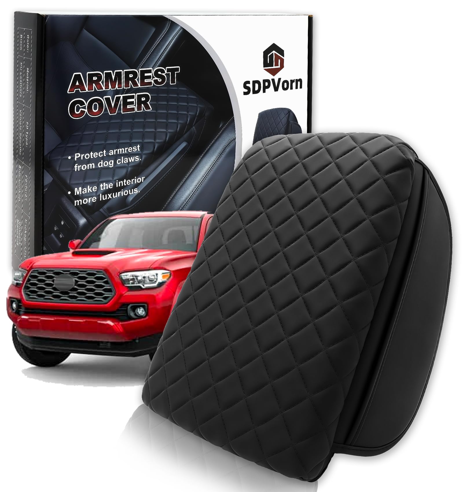 Photo 1 of SDPVorn Armrest Cover for Toyota Tacoma Center Console Pad with Organizer Storage Pockets, Black Faux Leather Arm Rest Lid Protector Cushion Interior Accessories (2016-2023)