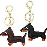 Telooco 2 Pcs Dachshund Keychain, Handmade Leather Dachshund Bag Charm Cute Dog Shaped Key Chain Puppy Dog Charm Gifts for Handbag Purse Car Keys Accessories