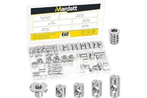 Mardatt 60PCS M6 x 10/12/15/20mm Barrel Nuts, Silver Nickel-Plated Carbon Steel Cross Dowels Slotted Barrel Nut, M6 x 15mm Threaded Inserts with M6 x 10mm T-Nuts Kit, for Wood Furniture Screw