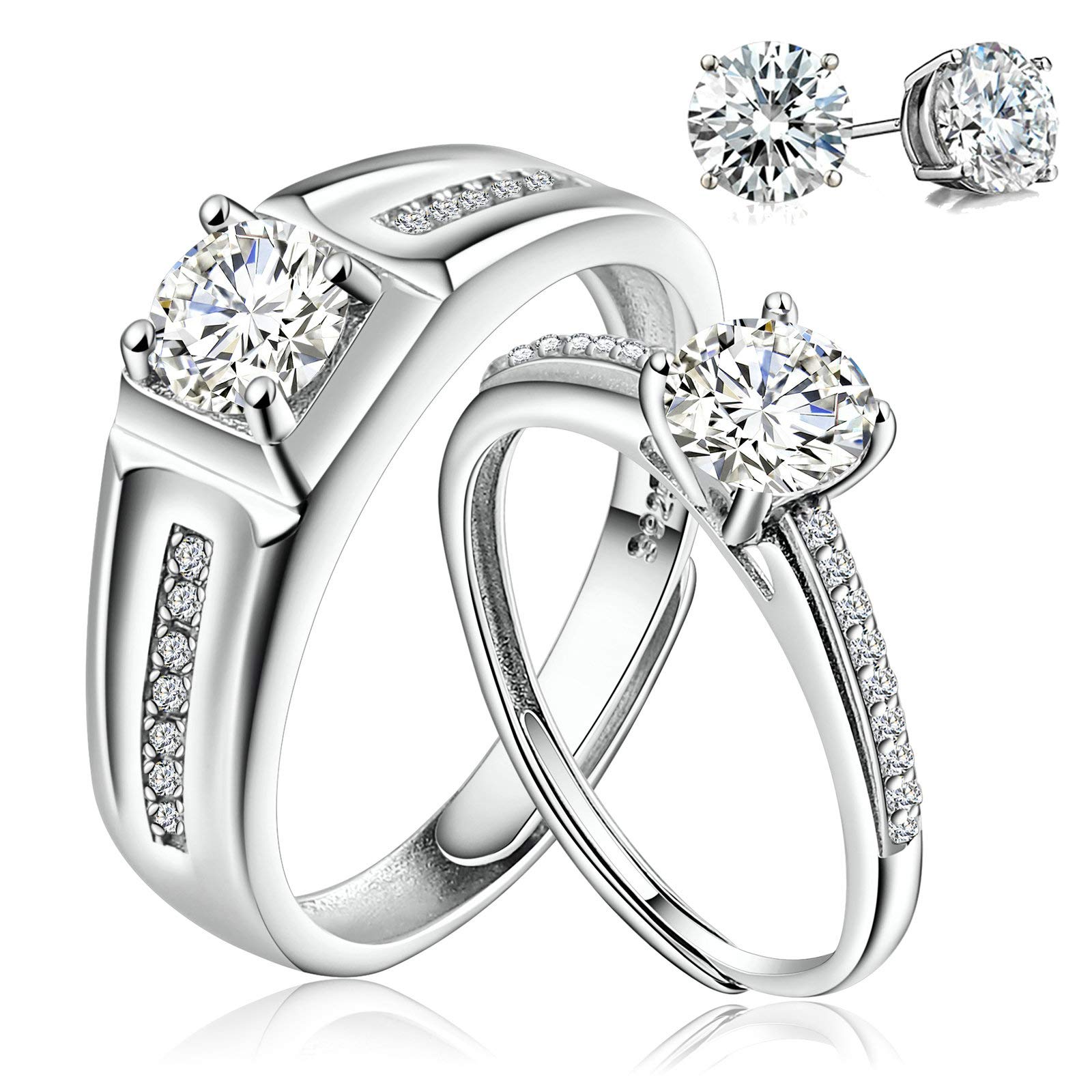 Aeici Promise Rings for Couples, Ring Sterling Silver Love Heart Art Deco Ring Birthday Gift for Wift