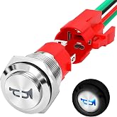 Joinfworld Horn Button 12V 20A Heavy Duty 16MM Metal Horn Switch Speaker Blue LED Illumianted Stainless Steel Momentary Push Button Switch for Marine Boat Auto Air Train
