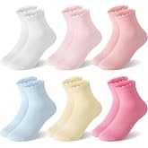 scenicamp 6 Pairs Girls Ruffle Crew Socks Cute Cotton Frilly Socks | Soft Socks with Elastic Cuffs for School 3-12 Y