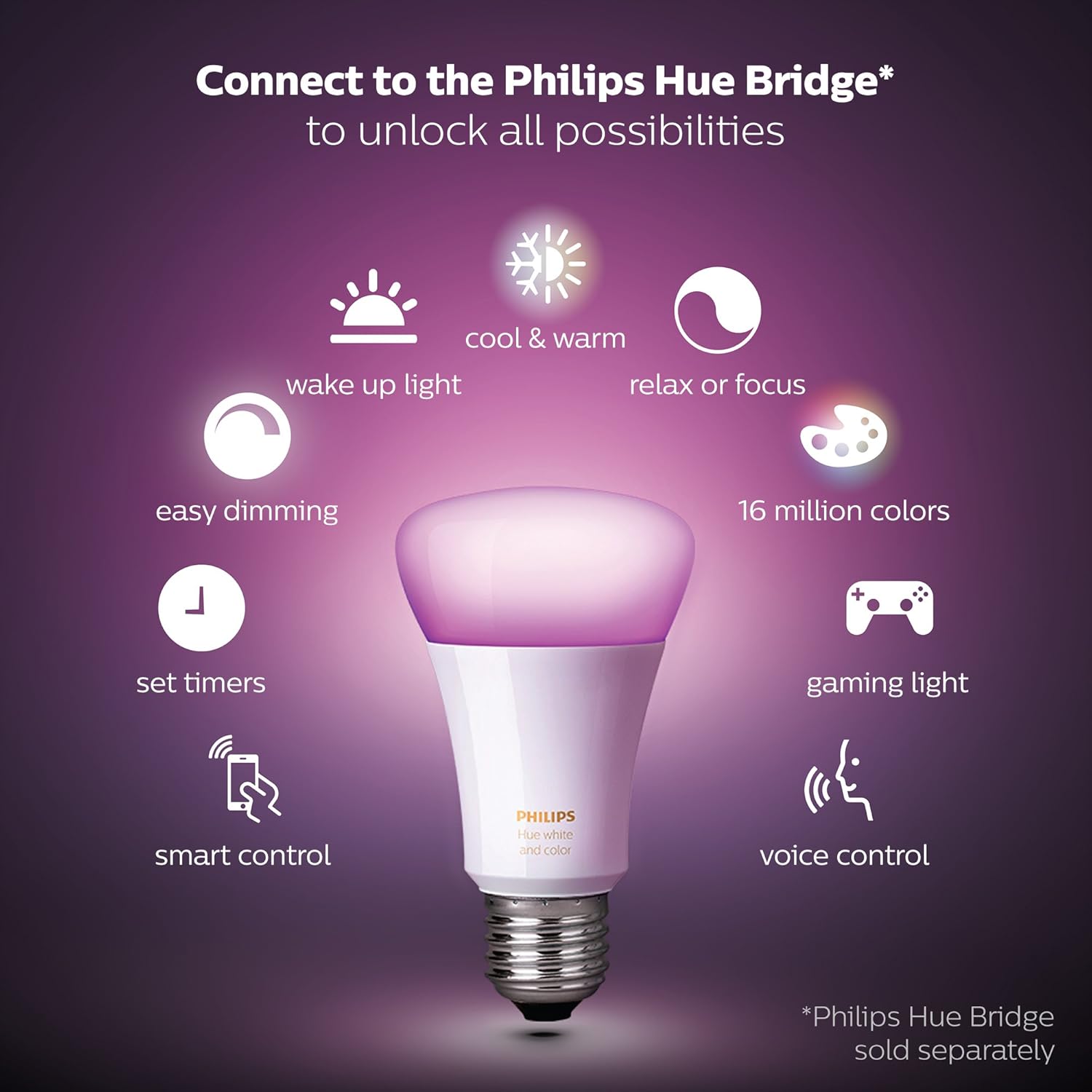 Philips Hue Single Premium Smart Bulb, 16 million colors, for most