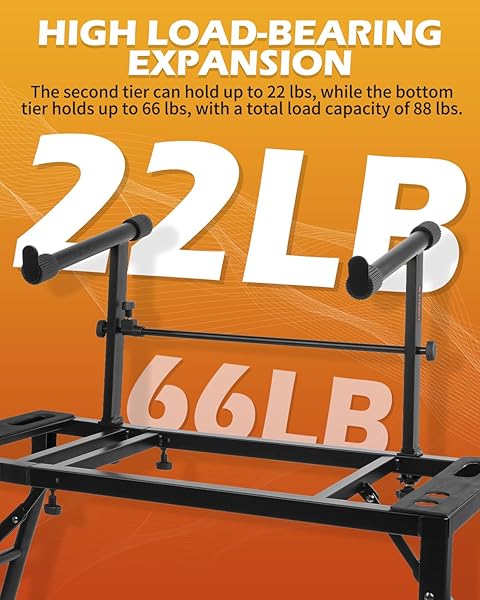 STRICH DUAL PIANO KEYBOARD STAND WITH 2ND TIER – ADJUSTABLE AND PORTABLE 2 TIER MUSIC STAND FOR SYNTHS AND ELECTRIC DIGITAL KEYBOARDS – FITS 54 61 88 KEY PIANOS