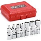 EMENTOL 7PCS 1/4" Drive Universal Joint Socket Set, 6 Point, SAE Universal Flex Socket Set, CR-V, Swivel Head, 3/16 Inch - 9/16 Inch