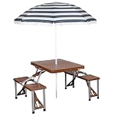 Stansport Picnic Table and Umbrella Combo - Brown