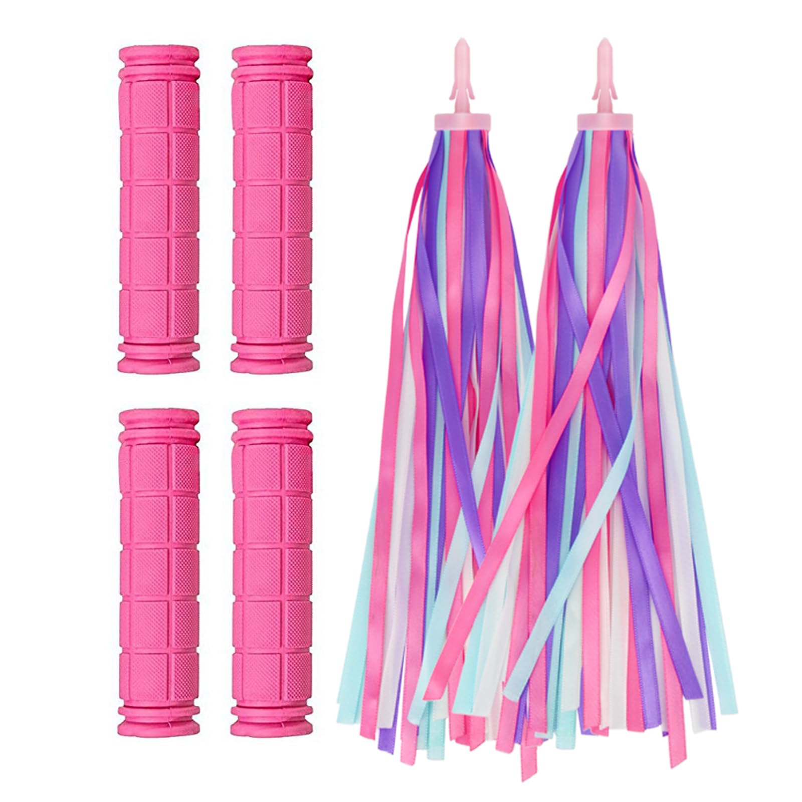 PLATT Bicycle Handle Bar Grips 2 Pairs Colorful Rubber Mushroom Grips with Ribbons Streamers for Balance Bikes, Scooters, and BMX Bicycle Handlebars