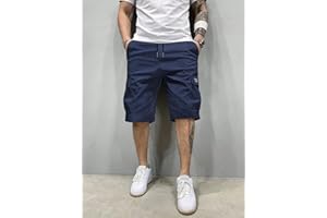 Mens Cargo Shorts Elastic Waist Drawstring Casual Shorts Hiking Travel Shorts