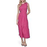 DKNY Women's Sleeveless Jewel Neck Asymmetrical Seams Midi Dress