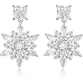 EVER FAITH Holiday Party Accessory White Cubic Zirconia Elegant Winter Flower Snowflake Stud Earrings Christmas Jewelry Gifts for Women