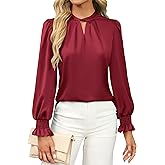 BMJL Womens Dressy Casual Blouse Black Long Sleeve Shirts Satin Silk Keyhole Business Work Tops Fall Outfits 2025