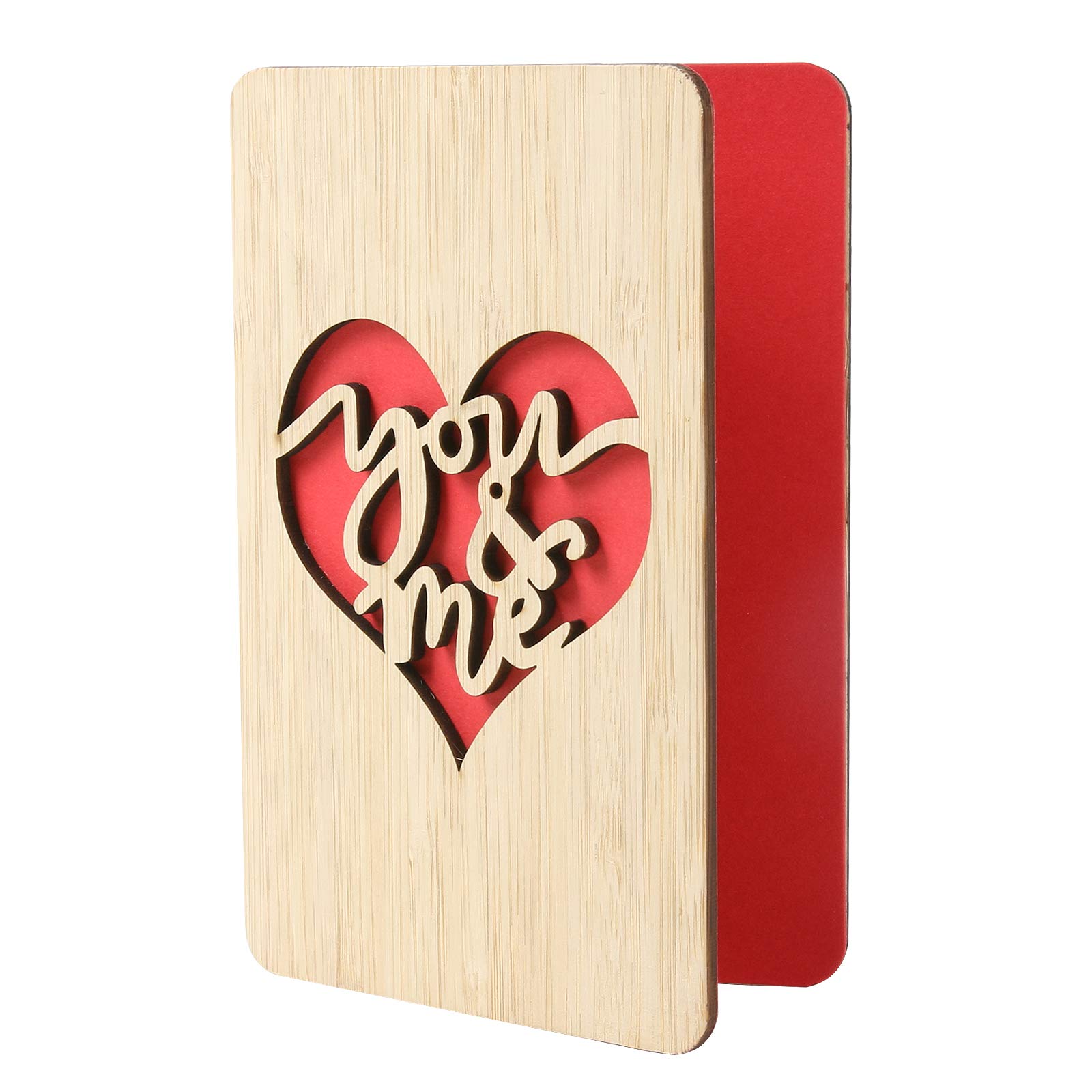You and Me Greeting Card Handmade with Real Bamboo Wood, Wooden Romantic Greeting Gifts Cards to Say Happy Valentines Day,Anniversary,Anniversary Card for Wife,Husband,Boyfriend,Girlfriend,Him,Or Her