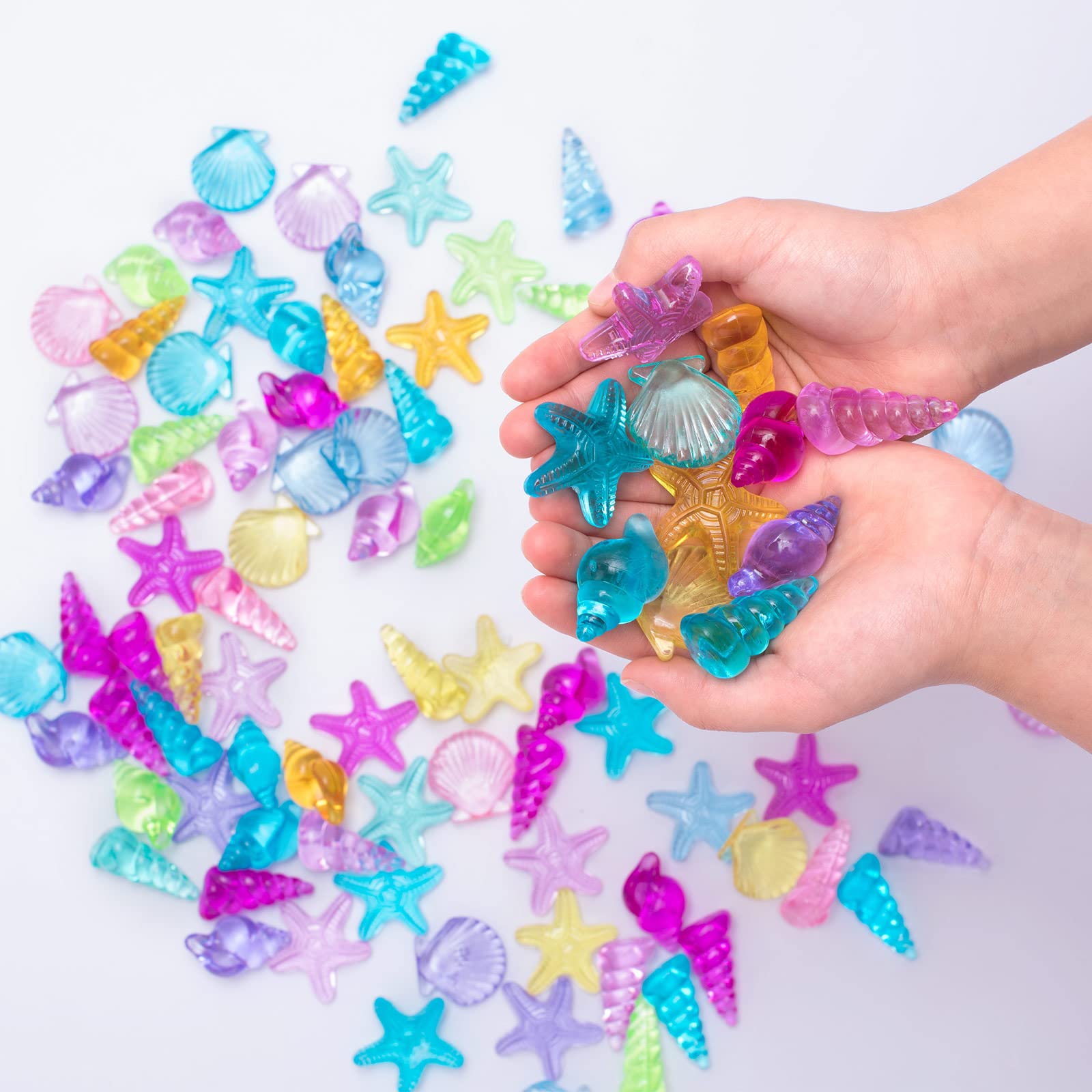 NLR [94pcs 500g] Colorful Acrylic Sea Shell/Conch/Starfish Gems Set, Beach Holiday|Swimming Pool Diving|Treasure Hunt|Mermaid Party Favor|Bath Toys|Fish Tanks|craft ornaments|Tables Decor