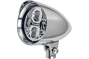 BOSYCY Motorcycle 4.5" LED Headlight High Low Beam Headlamp, Retro Bullet Motorbike Light With Visor, 4 1/2" Bottom Mount, Universally Fit Chopper Bobber Harley Mini Bike- Chrome