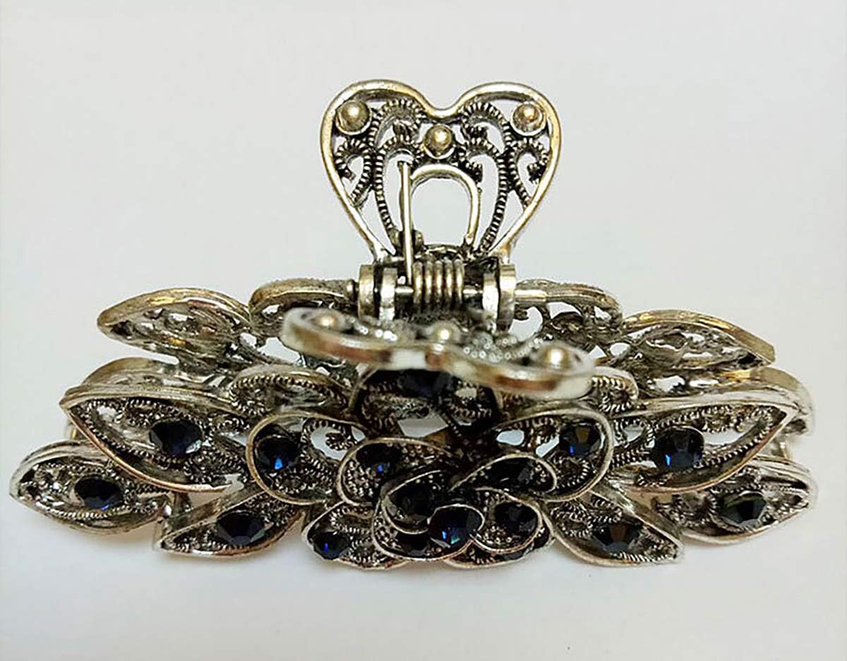 Fodattm Women Girls Vintage Alloy Rhinestone Large Size Hair Jaw Clips Hairpin Fashion Retro Flowers Hair Claw Clip for Thick Hair (A#) - Image 4