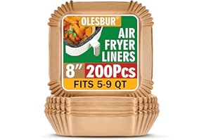 OLESBUR Air Fryer Liners Disposable, 200Pcs 8 Inch Airfryer Paper Liners, Unbleached Parchment Paper for Air Fryer Basket, Non-Stick Air Fryer Accessories, Liners for Baking, Parchment Paper Sheets