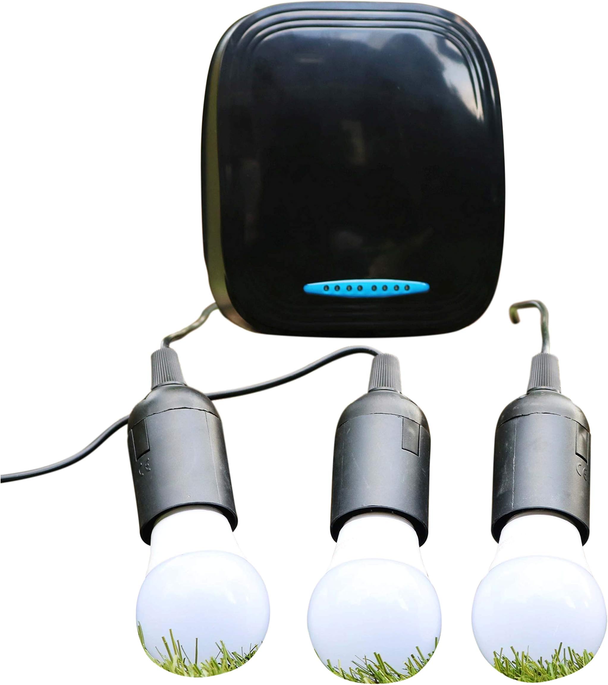PK Green 12V DC Lighting Kit + Powerful Lightweight Lithium Battery | 3 LED Bulbs | Can Use With Solar Panel (Not Included) | Portable Off Grid Power Bank System for Camping, Shed | USB Phone Charger