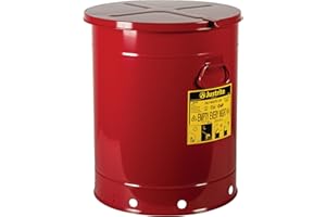 Justrite 09710 Steel Oily Waste Can with Hand Operated Cover, 21 Gallon Capacity, Red