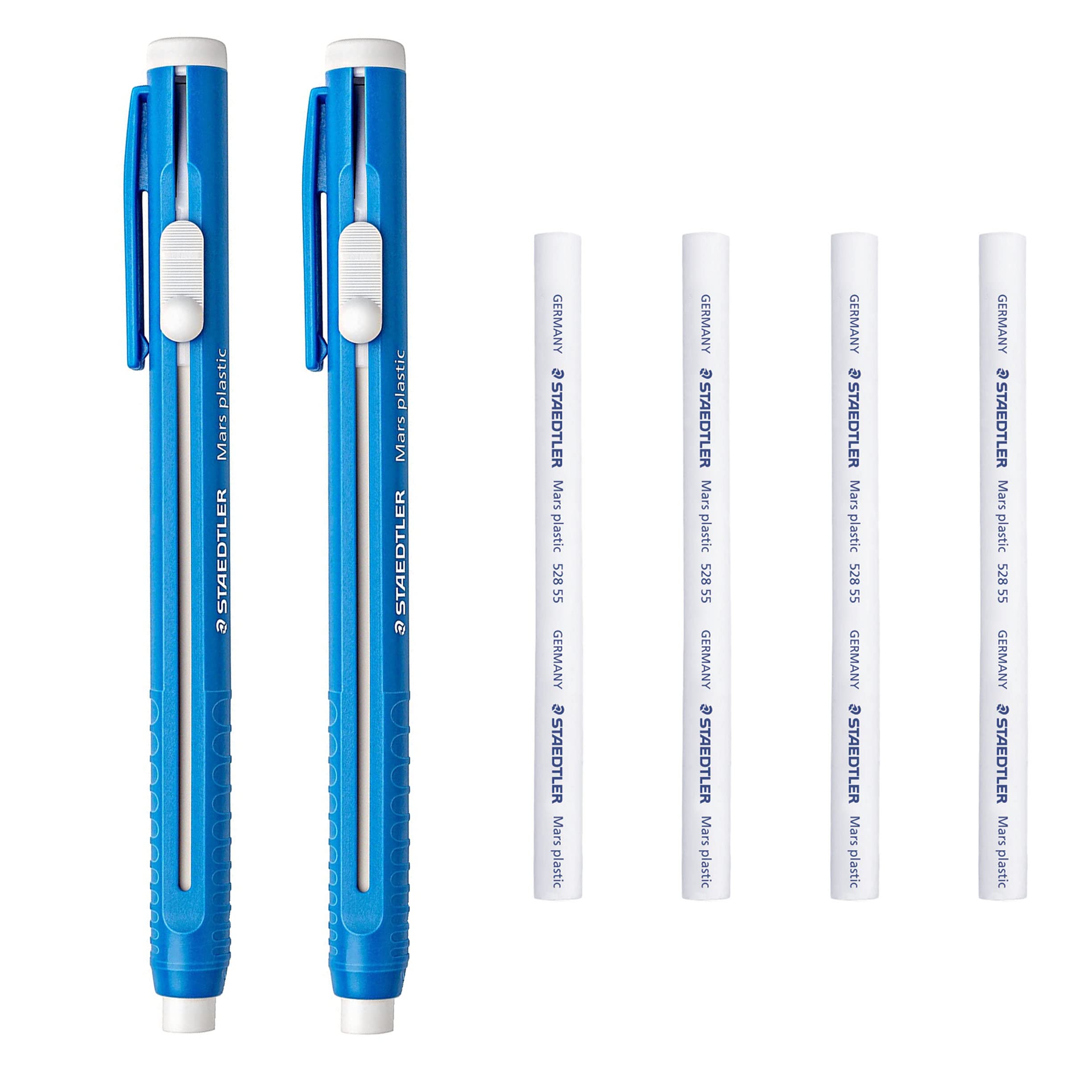 Staedtler Mars Plastic Stick Eraser Rubber 528 50 Set with Refills - 2 x Eraser Holder, 4 x Refills - Pack of 6